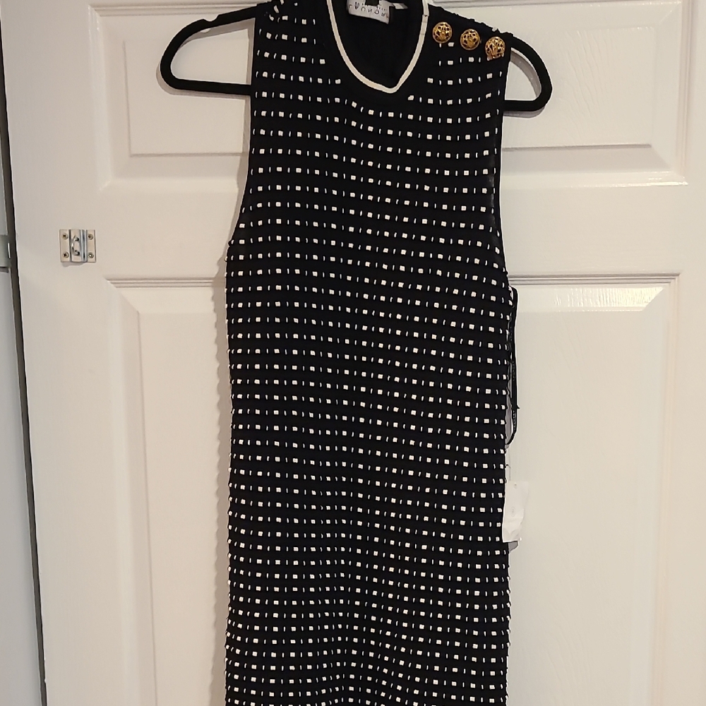 Chinese Laundry Black and White Mini Dress with Gold Accents